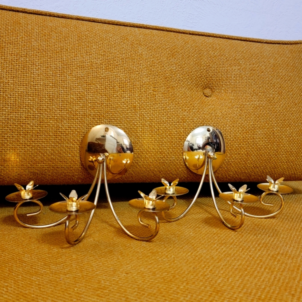 Pair of MCM brass candle holders